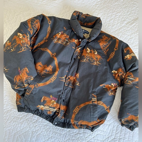 Ralph Lauren Down Filled Bomber Equestrian Jacket Vintage Puffer Horse- RARE - Picture 3 of 9